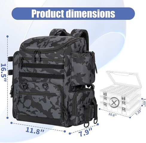 Fishing Tackle Backpack With Rod Holders, Bottle Holder, Storage Bag, 40L Large Water-Resistant Fishing Backpack Storage for Fishing Gear in Kuwait