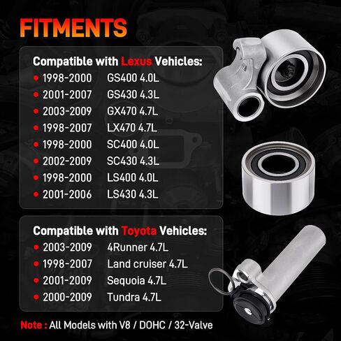 Timing Belt Kit with Water Pump Compatible with Lexus GS400, GS430, GX470, LS400, LS430, LX470, SC400, SC430 Toyota 4Runner, Land Cruiser, Sequoia, Tundra, Replaces# TKT021 TCKWP298 in Saudi Arabia