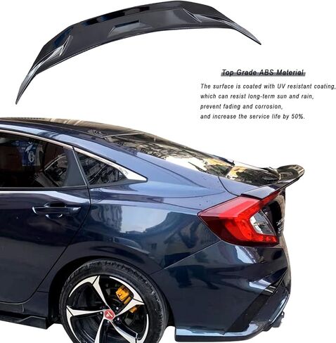 جناح المفسد الجذع الخلفي متوافق مع 2016-2021 Civic 10th Gen 4door سيدان - JDM Duckbill Highkick Lip الخارجي الذيل الشفة ، ABS Material Civic Expler in Kuwait