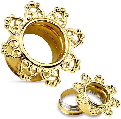 2PCS 316L Steel Surgical PVD 3mm-14mm Tribal Filigree Hearts Screw Fit Tunnels Double Flare Ear Tunnels Gauges Piercing Jewelry in Saudi Arabia