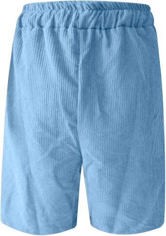 Corduroy Shorts Men Lightweight Summer Elastic Waist Bermuda Shorts Knee Length Casual Beach Short with Pockets in Saudi Arabia
