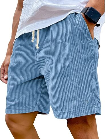 Mens Corduroy Shorts Casual Lightweight Knee Length Bermuda Shorts Drawstring Elastic Waist Lounge Short with Pockets in Saudi Arabia