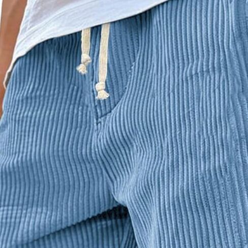 Mens Corduroy Shorts Casual Lightweight Knee Length Bermuda Shorts Drawstring Elastic Waist Lounge Short with Pockets in Saudi Arabia