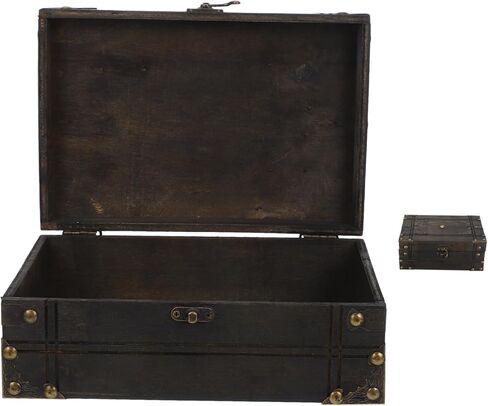 VALICLUD Vintage Wooden Treasure Box Decorative Keepsake Chest Retro Jewelry Storage Box Lid for Home Organization in Saudi Arabia