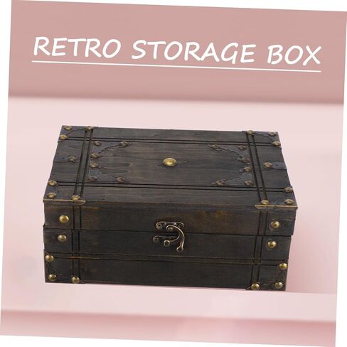 VALICLUD Vintage Wooden Treasure Box Decorative Keepsake Chest Retro Jewelry Storage Box Lid for Home Organization in Saudi Arabia