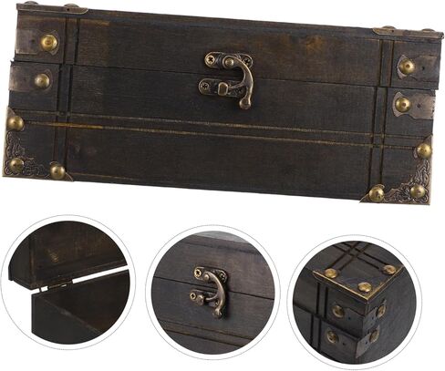 VALICLUD Vintage Wooden Treasure Box Decorative Keepsake Chest Retro Jewelry Storage Box Lid for Home Organization in Saudi Arabia