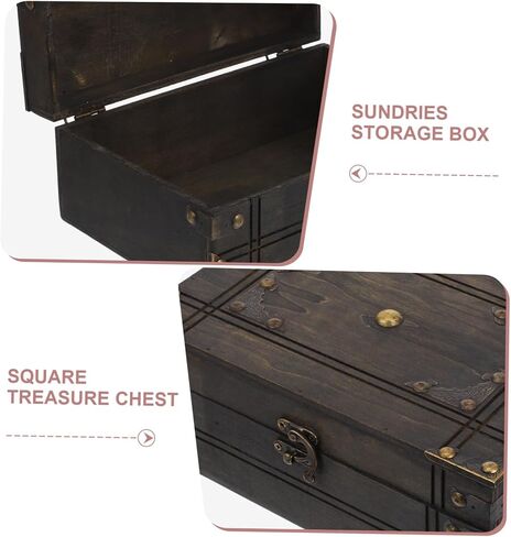 VALICLUD Vintage Wooden Treasure Box Decorative Keepsake Chest Retro Jewelry Storage Box Lid for Home Organization in Saudi Arabia