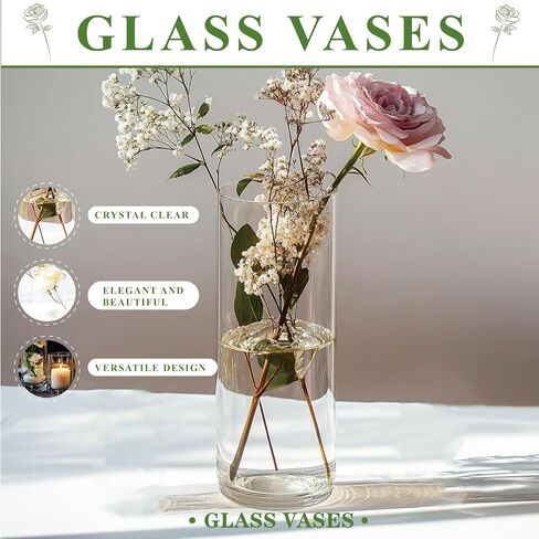 Glass Cylinder Vase Set of 18 for Centerpieces, 4,4.7,6 inch Tall Clear Vase Bulk Floating Candle Holder for Wedding Table Home Décor and Party in Saudi Arabia