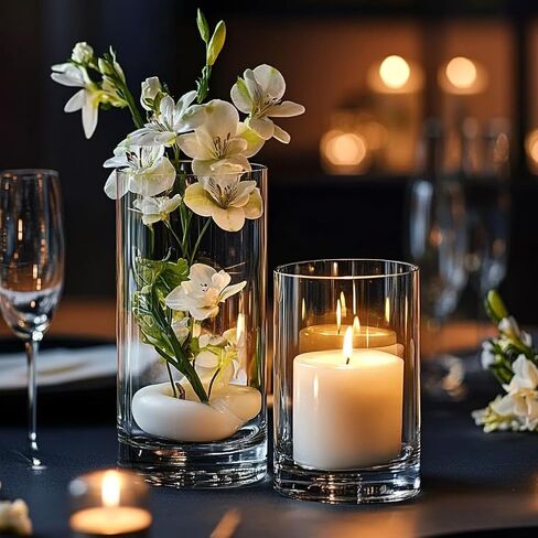 Glass Cylinder Vase Set of 18 for Centerpieces, 4,4.7,6 inch Tall Clear Vase Bulk Floating Candle Holder for Wedding Table Home Décor and Party in Saudi Arabia