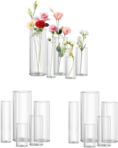 Glass Cylinder Vase Set of 18 for Centerpieces, 4,4.7,6 inch Tall Clear Vase Bulk Floating Candle Holder for Wedding Table Home Décor and Party in Saudi Arabia