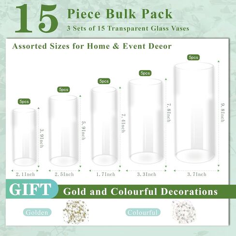 Glass Cylinder Vase Set of 18 for Centerpieces, 4,4.7,6 inch Tall Clear Vase Bulk Floating Candle Holder for Wedding Table Home Décor and Party in Saudi Arabia