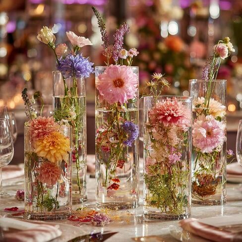 Glass Cylinder Vase Set of 18 for Centerpieces, 4,4.7,6 inch Tall Clear Vase Bulk Floating Candle Holder for Wedding Table Home Décor and Party in Saudi Arabia