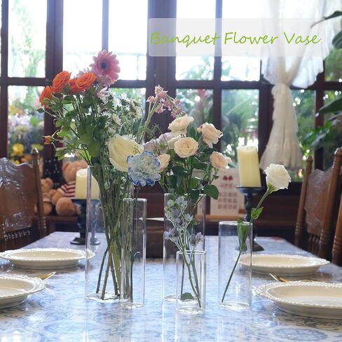 Glass Cylinder Vase Set of 18 for Centerpieces, 4,4.7,6 inch Tall Clear Vase Bulk Floating Candle Holder for Wedding Table Home Décor and Party in Saudi Arabia