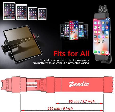 Zeadio Tripod Smartphone Mount, Cell Phone Holder Adapter Clamp with Cold-Shoe Mount, Selfie Stick and Monopod Adjustable Clamp, Fits for All iPhone and Android Smartphones in Saudi Arabia