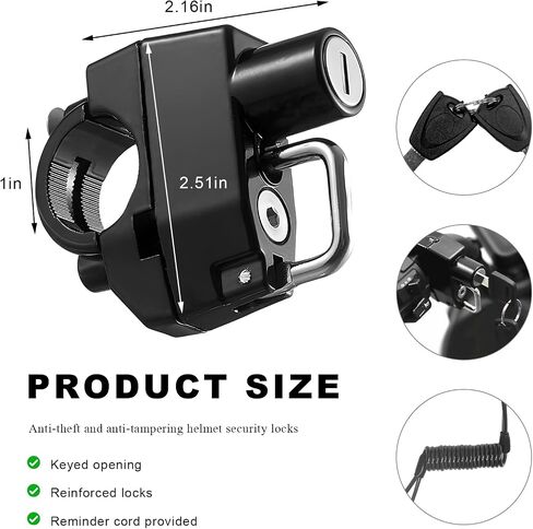 Motorcycle Helmet Lock, Anti-Theft Metal Safety Helmet Lock with 2 Keys, Tamper-Proof Handlebar Mounting Locks for Motorbike Scooter Street Bike, Motorcycle Accessories in Saudi Arabia