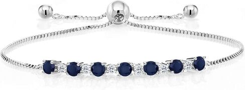 Gem Stone King 925 Sterling Silver Blue Sapphire and White Topaz Tennis Bracelet For Women (1.34 Cttw, Gemstone Birthstone, Fully Adjustable Up to 9 Inch) in Saudi Arabia