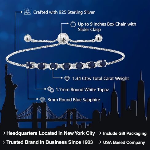 Gem Stone King 925 Sterling Silver Blue Sapphire and White Topaz Tennis Bracelet For Women (1.34 Cttw, Gemstone Birthstone, Fully Adjustable Up to 9 Inch) in Saudi Arabia