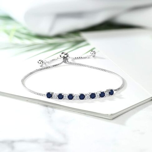Gem Stone King 925 Sterling Silver Blue Sapphire and White Topaz Tennis Bracelet For Women (1.34 Cttw, Gemstone Birthstone, Fully Adjustable Up to 9 Inch) in Saudi Arabia