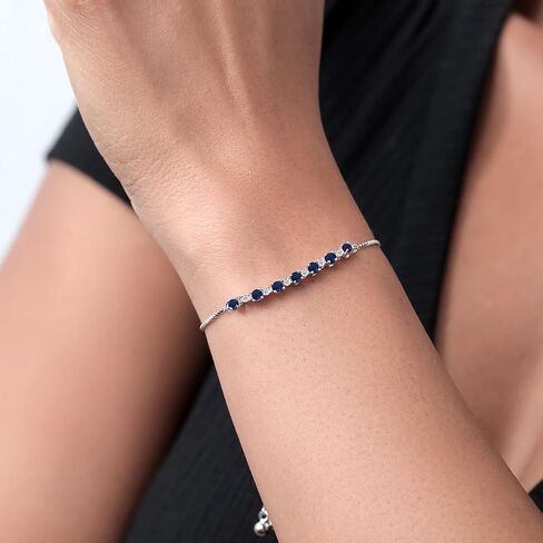 Gem Stone King 925 Sterling Silver Blue Sapphire and White Topaz Tennis Bracelet For Women (1.34 Cttw, Gemstone Birthstone, Fully Adjustable Up to 9 Inch) in Saudi Arabia