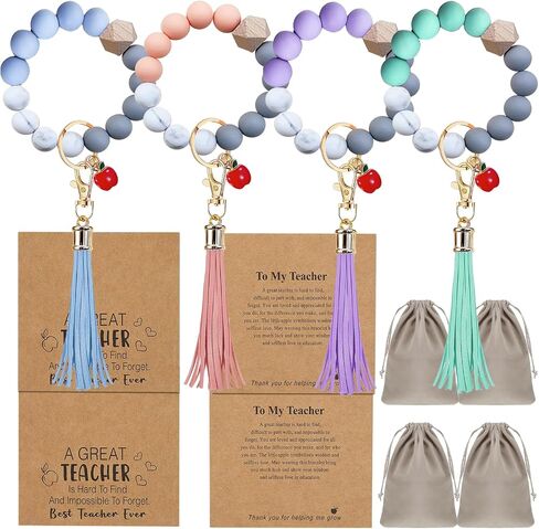 LeftStarer 4Pack معلم الأساور تقديرات بالسيدات للنساء مع بطاقات رسائل شكر من الطالب ، مجوهرات سوار مدرس السيليكون للنساء in Kuwait