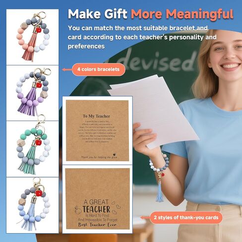 LeftStarer 4Pack معلم الأساور تقديرات بالسيدات للنساء مع بطاقات رسائل شكر من الطالب ، مجوهرات سوار مدرس السيليكون للنساء in Kuwait