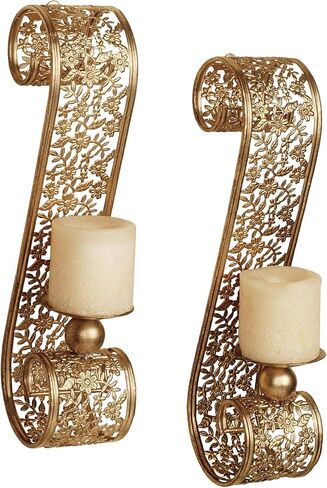 Touch of Class Classic Elegant Scrolling Diandre Metal Wall Sconce Pair - Finished in Antique Bronze - Candle Pair Decor - Set of Two - Floral Vine - 16 Inches High in Saudi Arabia