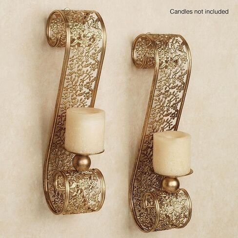 Touch of Class Classic Elegant Scrolling Diandre Metal Wall Sconce Pair - Finished in Antique Bronze - Candle Pair Decor - Set of Two - Floral Vine - 16 Inches High in Saudi Arabia