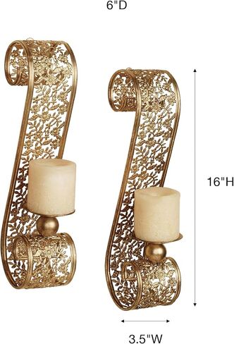 Touch of Class Classic Elegant Scrolling Diandre Metal Wall Sconce Pair - Finished in Antique Bronze - Candle Pair Decor - Set of Two - Floral Vine - 16 Inches High in Saudi Arabia