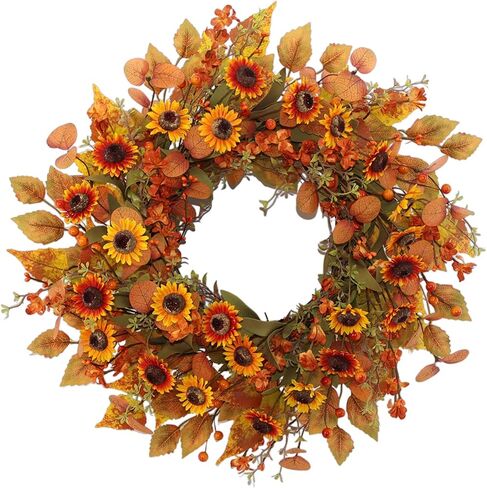 22 inch Artificial Fall Wreaths for Front Door,Autumn Wreath with Pumpkin and Maple Leaves Suitable for Indoor Outdoor Wall Porch Harvest Festival Thanksgiving Day Farmhouse Holiday Decor. in Saudi Arabia