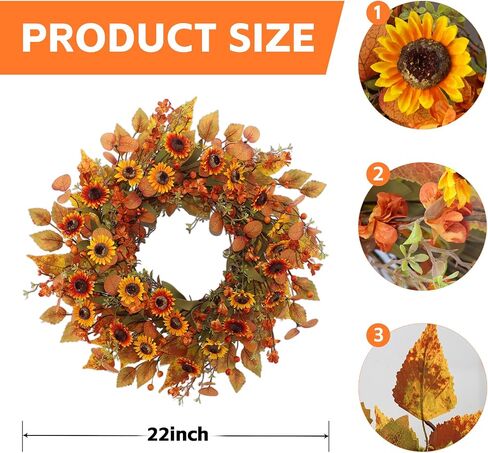22 inch Artificial Fall Wreaths for Front Door,Autumn Wreath with Pumpkin and Maple Leaves Suitable for Indoor Outdoor Wall Porch Harvest Festival Thanksgiving Day Farmhouse Holiday Decor. in Saudi Arabia