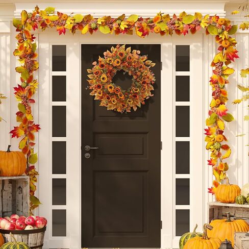 22 inch Artificial Fall Wreaths for Front Door,Autumn Wreath with Pumpkin and Maple Leaves Suitable for Indoor Outdoor Wall Porch Harvest Festival Thanksgiving Day Farmhouse Holiday Decor. in Saudi Arabia