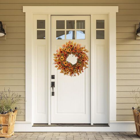 22 inch Artificial Fall Wreaths for Front Door,Autumn Wreath with Pumpkin and Maple Leaves Suitable for Indoor Outdoor Wall Porch Harvest Festival Thanksgiving Day Farmhouse Holiday Decor. in Saudi Arabia