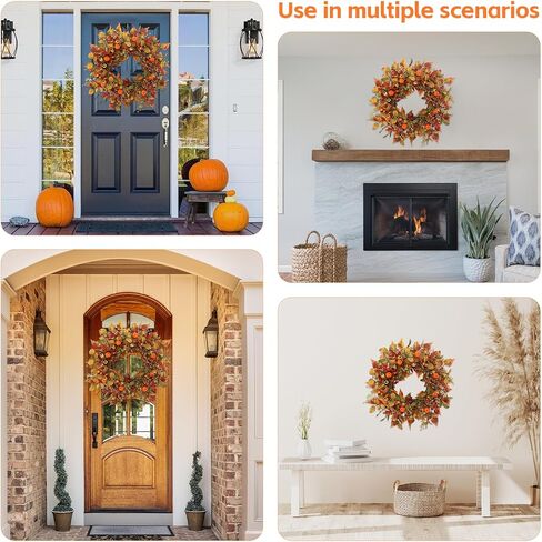 أكاليل السقوط الاصطناعية 22 بوصة للباب الأمامي ، إكليل الخريف مع اليقطين وأوراق القيقب المناسبة لمهرجان شرفة الحصاد في الهواء الطلق في الهواء الطلق. in Kuwait