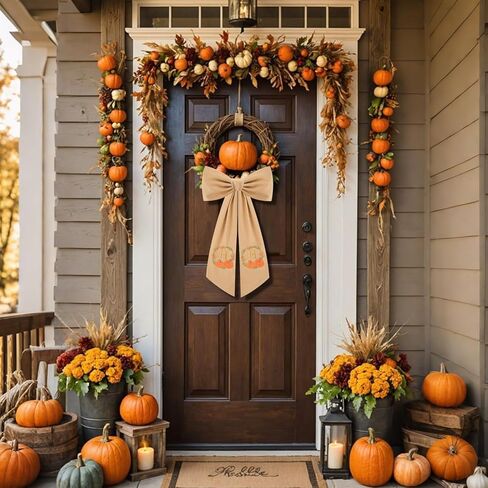 2 Pcs Fall Wreath Sash for Front Door Embroidery Monogram Pumpkin Ribbon Sash for Fall Thansgiving Yard Porch Decor (Letter M) in Kuwait