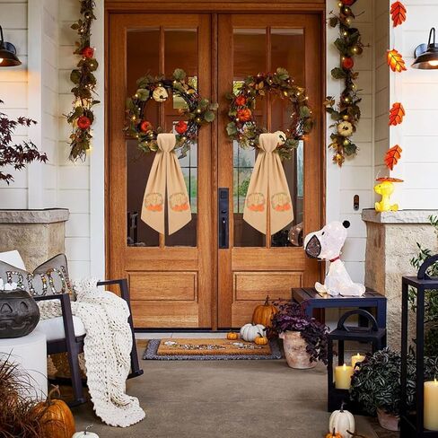 2 Pcs Fall Wreath Sash for Front Door Embroidery Monogram Pumpkin Ribbon Sash for Fall Thansgiving Yard Porch Decor (Letter M) in Kuwait