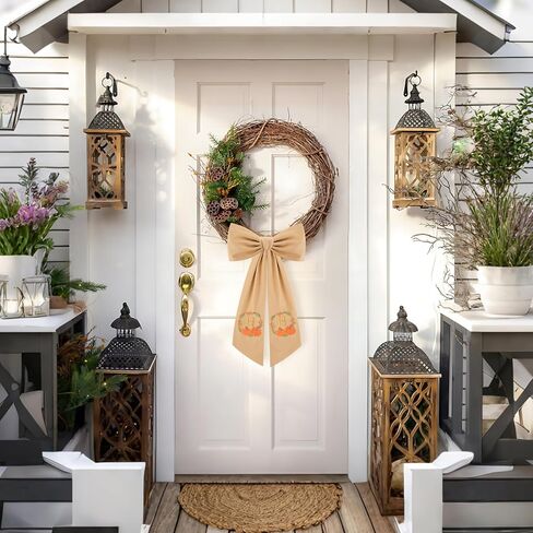 2 Pcs Fall Wreath Sash for Front Door Embroidery Monogram Pumpkin Ribbon Sash for Fall Thansgiving Yard Porch Decor (Letter M) in Kuwait