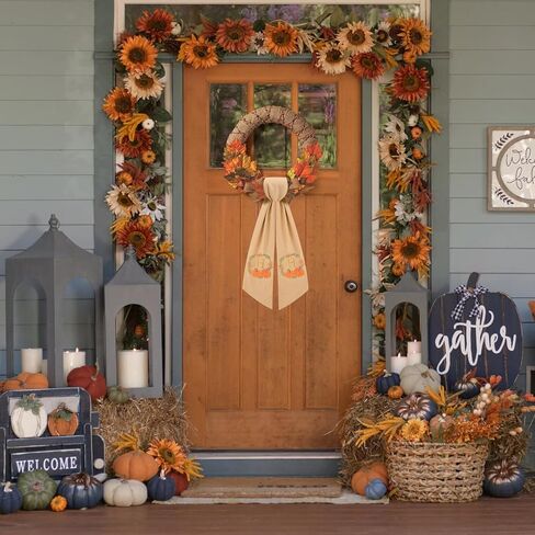 2 Pcs Fall Wreath Sash for Front Door Embroidery Monogram Pumpkin Ribbon Sash for Fall Thansgiving Yard Porch Decor (Letter M) in Kuwait