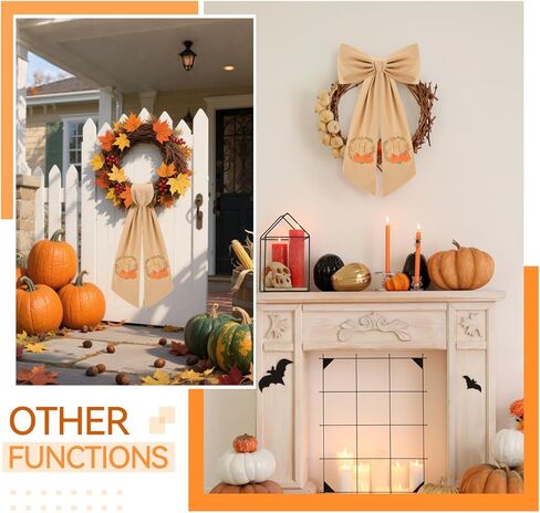 2 Pcs Fall Wreath Sash for Front Door Embroidery Monogram Pumpkin Ribbon Sash for Fall Thansgiving Yard Porch Decor (Letter M) in Kuwait