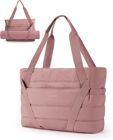 BAGSMART Tote Bag for Women with Zipper, Quilted Tote Bag Gym Tote with Yoga Mat Straps for Travel Sport in Kuwait