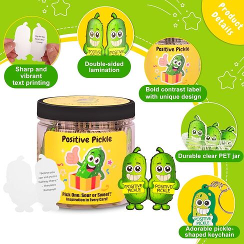 60 Emotional Support Pickle Cards for Kids in Jar, Unique Motivational Encouragement Affirmation Cards, Back to School Gifts,Funny Gifts for 5+ Girls Boys, with Positive Pickle Keychain, Party Favors in Saudi Arabia