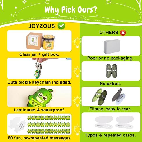 60 Emotional Support Pickle Cards for Kids in Jar, Unique Motivational Encouragement Affirmation Cards, Back to School Gifts,Funny Gifts for 5+ Girls Boys, with Positive Pickle Keychain, Party Favors in Saudi Arabia