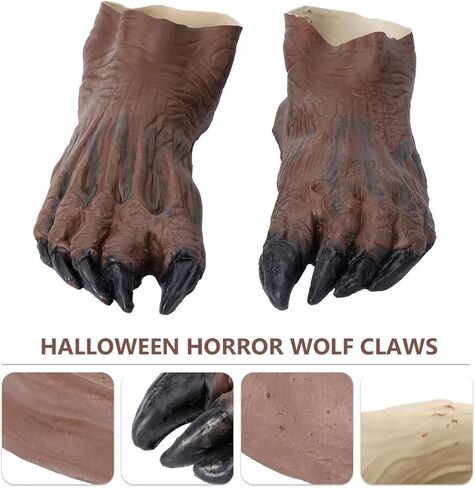 Happyyami Halloween Wolf Foot Cover Wolf Gloves Werewolf Shoe Covers Halloween Costume Accessory 1 Pair in Saudi Arabia