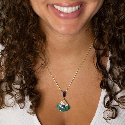 Barse Jewelry Art Deco Colorful Inlay Golden Pendant Necklace in Saudi Arabia