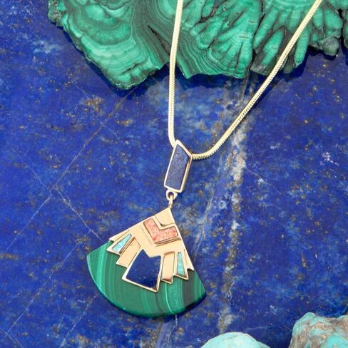 Barse Jewelry Art Deco Colorful Inlay Golden Pendant Necklace in Saudi Arabia