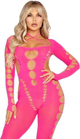 Leg Avenue womens Seamless Opaque Cut-out Footless BodystockingLingerie in Saudi Arabia