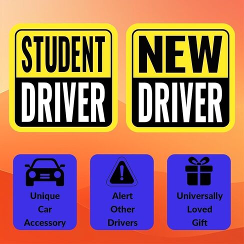 Safe Drive Student Driver Magnet, High-Visibility New Driver Magnet for Car, Durable Automotive Exterior Accessories with Reflective Stripes, 2-Pack (Yellow/Black-New) in Saudi Arabia