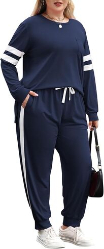 Celkuser Plus Size Two Piece Outfits Long Sleeve Sweatshirts Sets With Pocket Lounge Sets for Curvy women Tracksuits 1XL-4XL in Saudi Arabia
