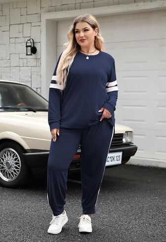 Celkuser Plus Size Two Piece Outfits Long Sleeve Sweatshirts Sets With Pocket Lounge Sets for Curvy women Tracksuits 1XL-4XL in Saudi Arabia