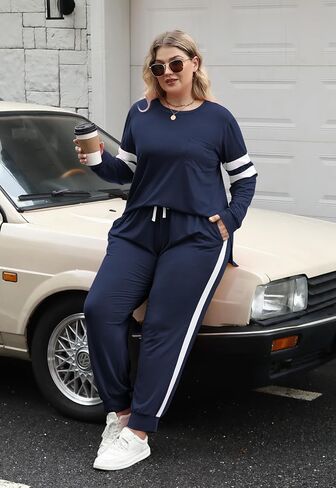 Celkuser Plus Size Two Piece Outfits Long Sleeve Sweatshirts Sets With Pocket Lounge Sets for Curvy women Tracksuits 1XL-4XL in Saudi Arabia
