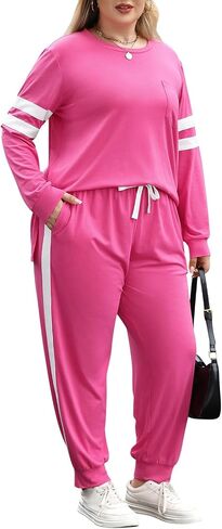 Celkuser Plus Size Two Piece Outfits Long Sleeve Sweatshirts Sets With Pocket Lounge Sets for Curvy women Tracksuits 1XL-4XL in Saudi Arabia